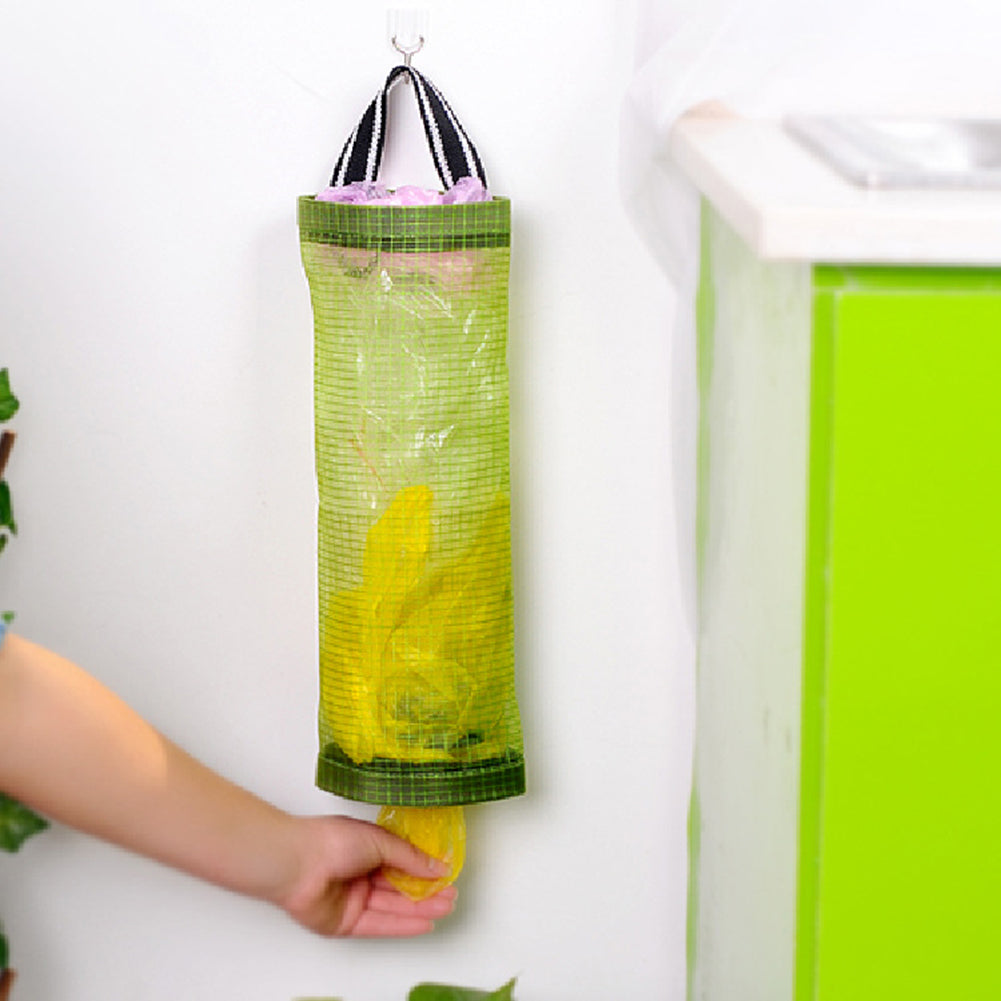 Kitchen Transparent Mesh Hanging Garbage Shopping Bag Storage Organiser Bag
