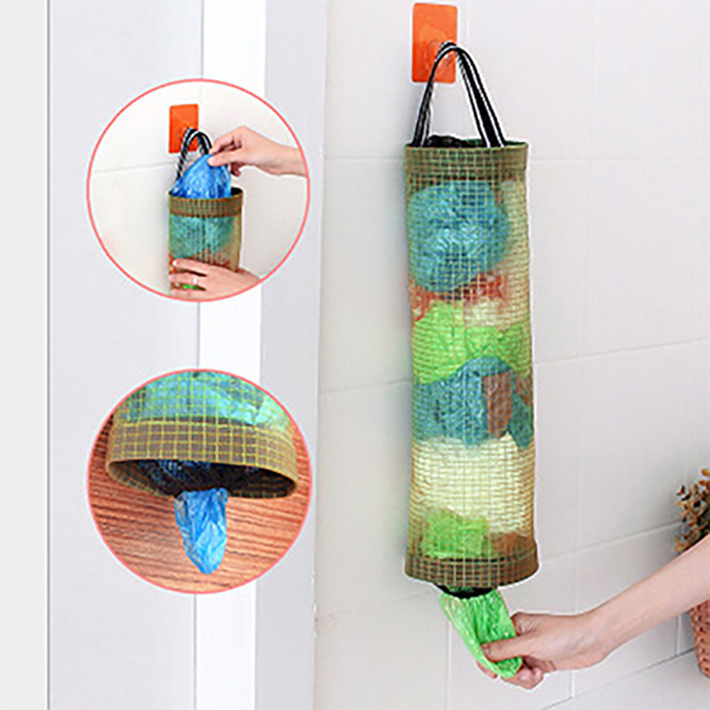 Kitchen Transparent Mesh Hanging Garbage Shopping Bag Storage Organiser Bag