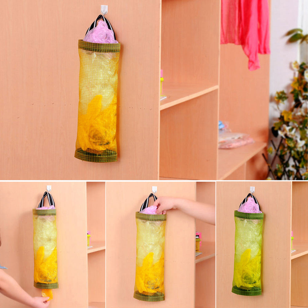 Kitchen Transparent Mesh Hanging Garbage Shopping Bag Storage Organiser Bag