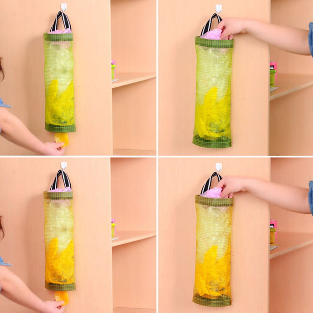 Kitchen Transparent Mesh Hanging Garbage Shopping Bag Storage Organiser Bag