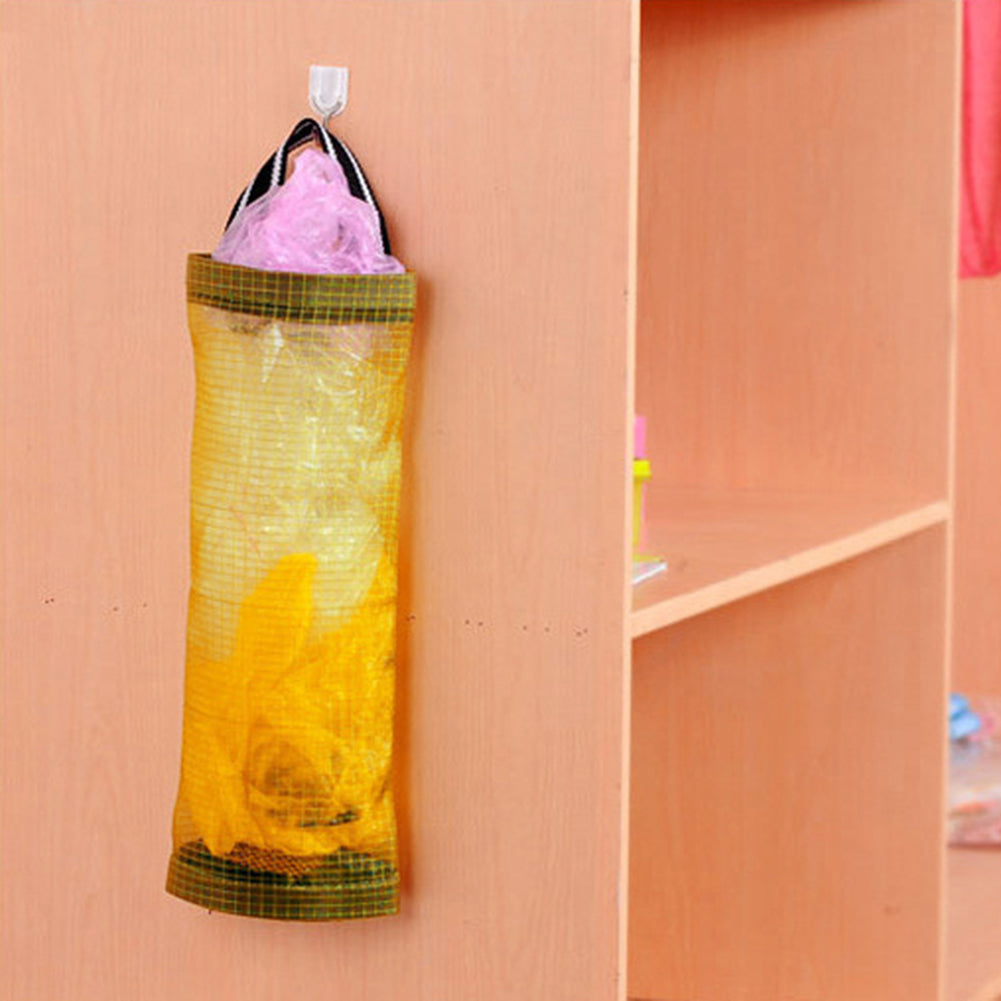 Kitchen Transparent Mesh Hanging Garbage Shopping Bag Storage Organiser Bag