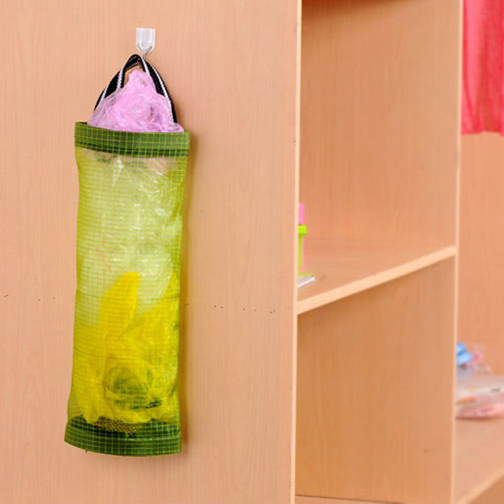 Kitchen Transparent Mesh Hanging Garbage Shopping Bag Storage Organiser Bag