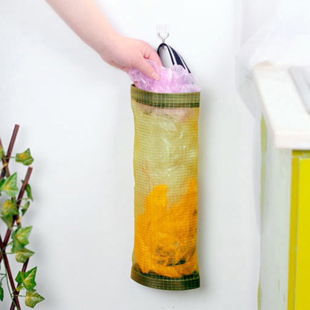 Kitchen Transparent Mesh Hanging Garbage Shopping Bag Storage Organiser Bag