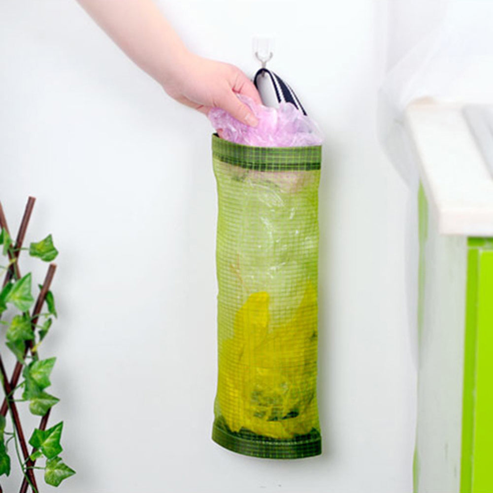 Kitchen Transparent Mesh Hanging Garbage Shopping Bag Storage Organiser Bag