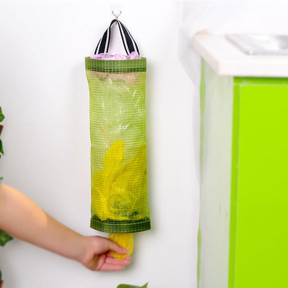 Kitchen Transparent Mesh Hanging Garbage Shopping Bag Storage Organiser Bag