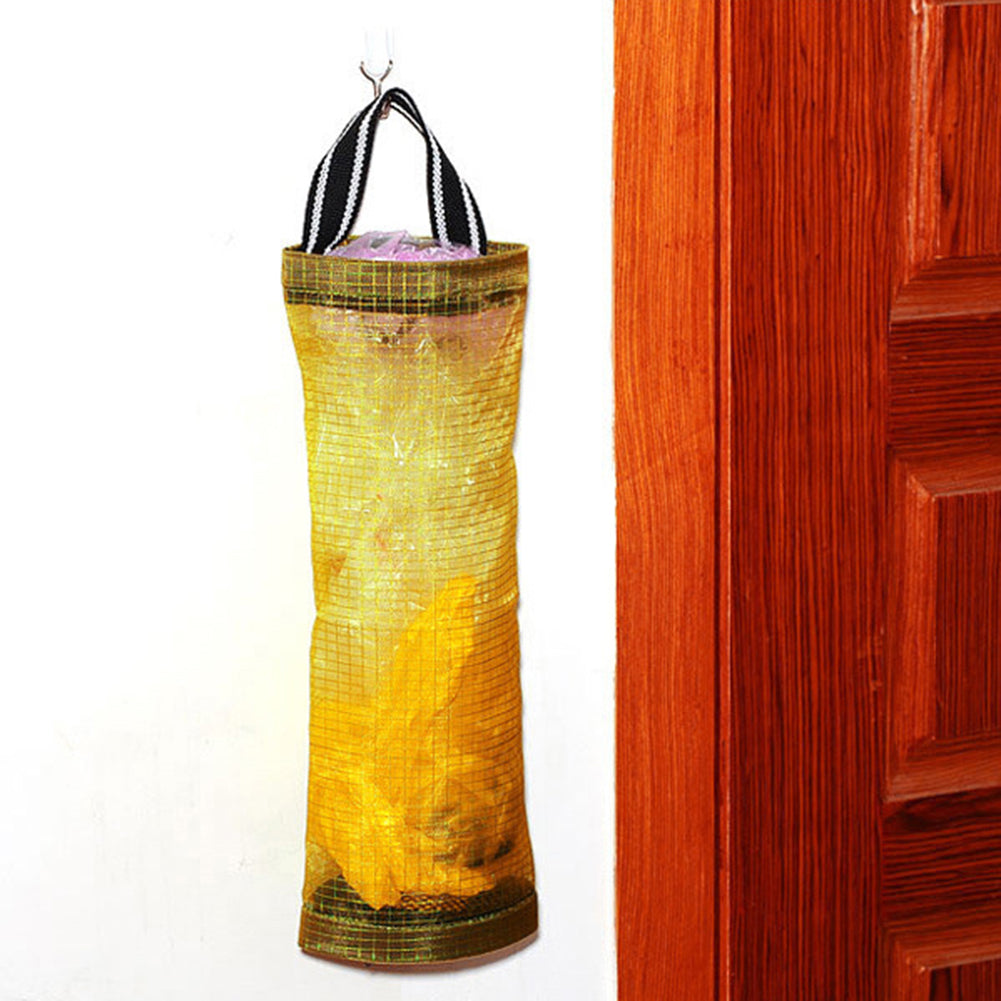 Kitchen Transparent Mesh Hanging Garbage Shopping Bag Storage Organiser Bag