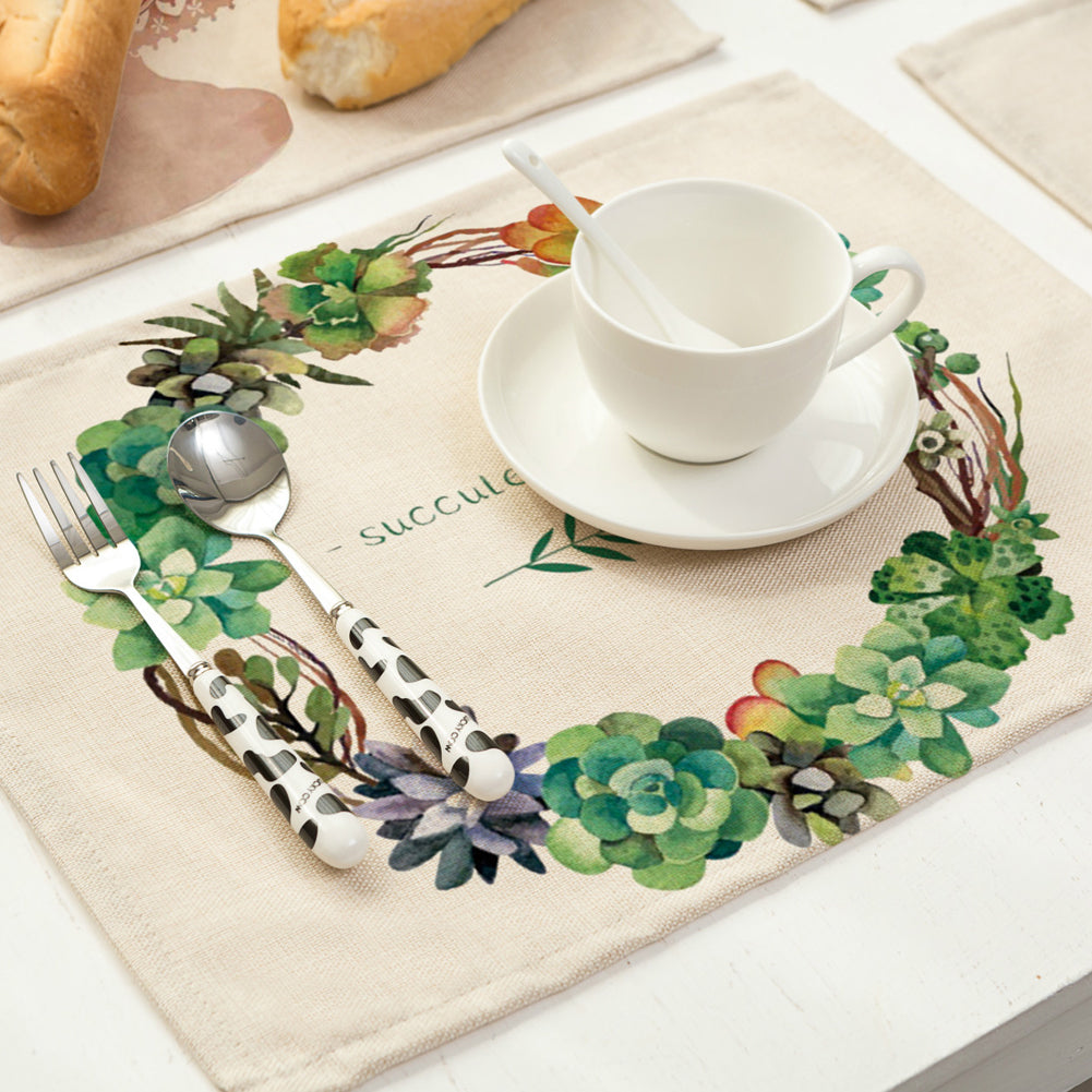 Succulent Plant Print Tableware Mat Coffee Tea Coaster Rectangle Placemat Deocr