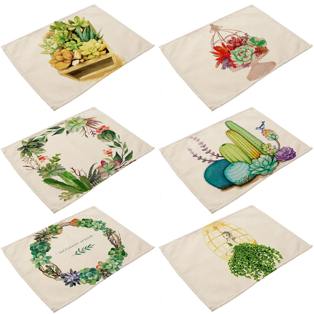 Succulent Plant Print Tableware Mat Coffee Tea Coaster Rectangle Placemat Deocr