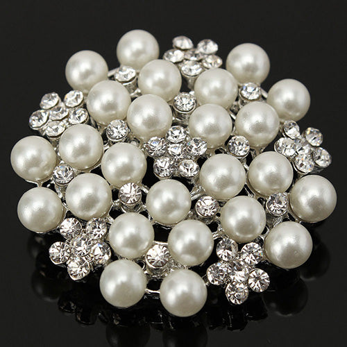 Women Fashion Faux Pearl Rhinestone Flower Brooch Pin Wedding Party Jewelry Gift