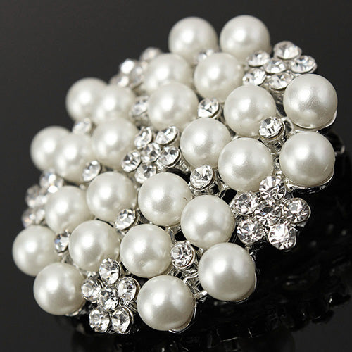 Women Fashion Faux Pearl Rhinestone Flower Brooch Pin Wedding Party Jewelry Gift