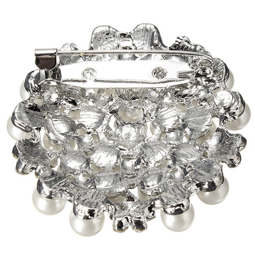 Women Fashion Faux Pearl Rhinestone Flower Brooch Pin Wedding Party Jewelry Gift