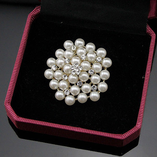 Women Fashion Faux Pearl Rhinestone Flower Brooch Pin Wedding Party Jewelry Gift