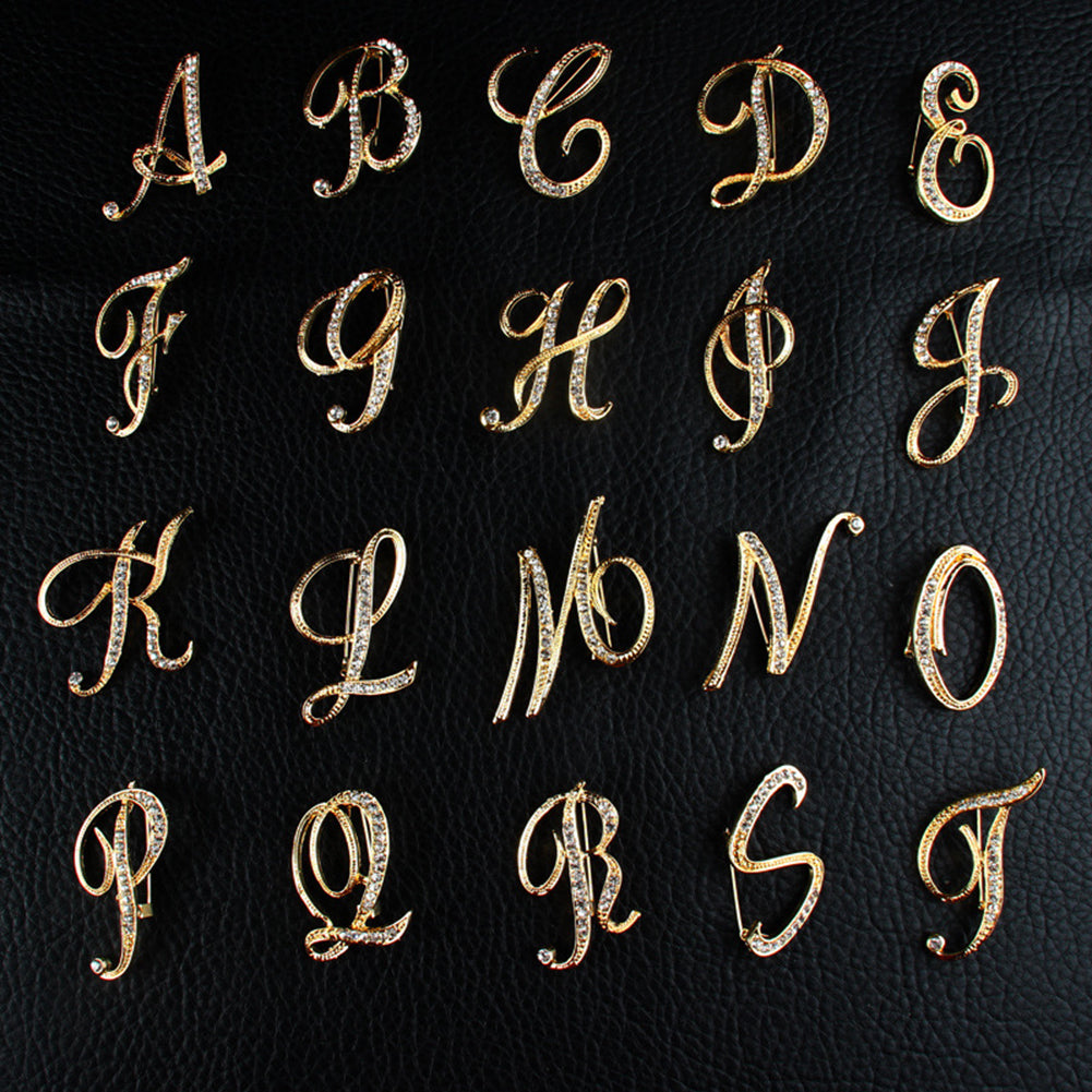1 Pc Fashion Unisex Rhinestone English Letters Alphabet A-Z Brooch Pin Ornament