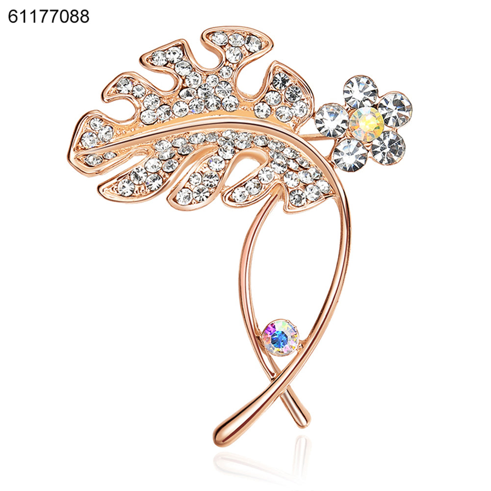 Leaf Spiral Fashion Brooch Pin Women Shiny Zircon Breastpin Jewelry Xmas Gift