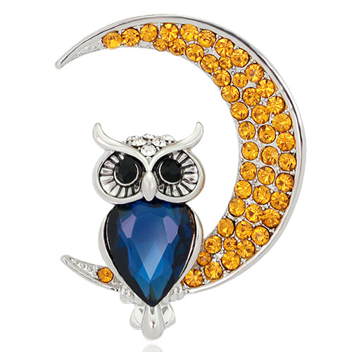 Women Fashion Rhinestone Owl Moon Brooch Jewelry Clothing Accessories Xmas Gift