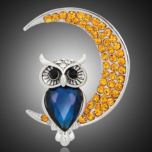 Women Fashion Rhinestone Owl Moon Brooch Jewelry Clothing Accessories Xmas Gift