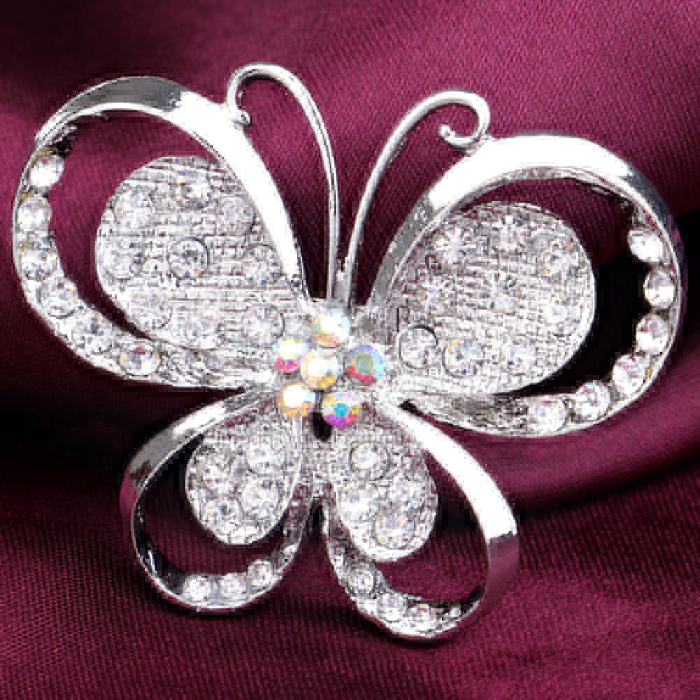 Silver Plated Alloy Flower Rhinestone Brooch Pin Wedding Bridal Party Jewelry