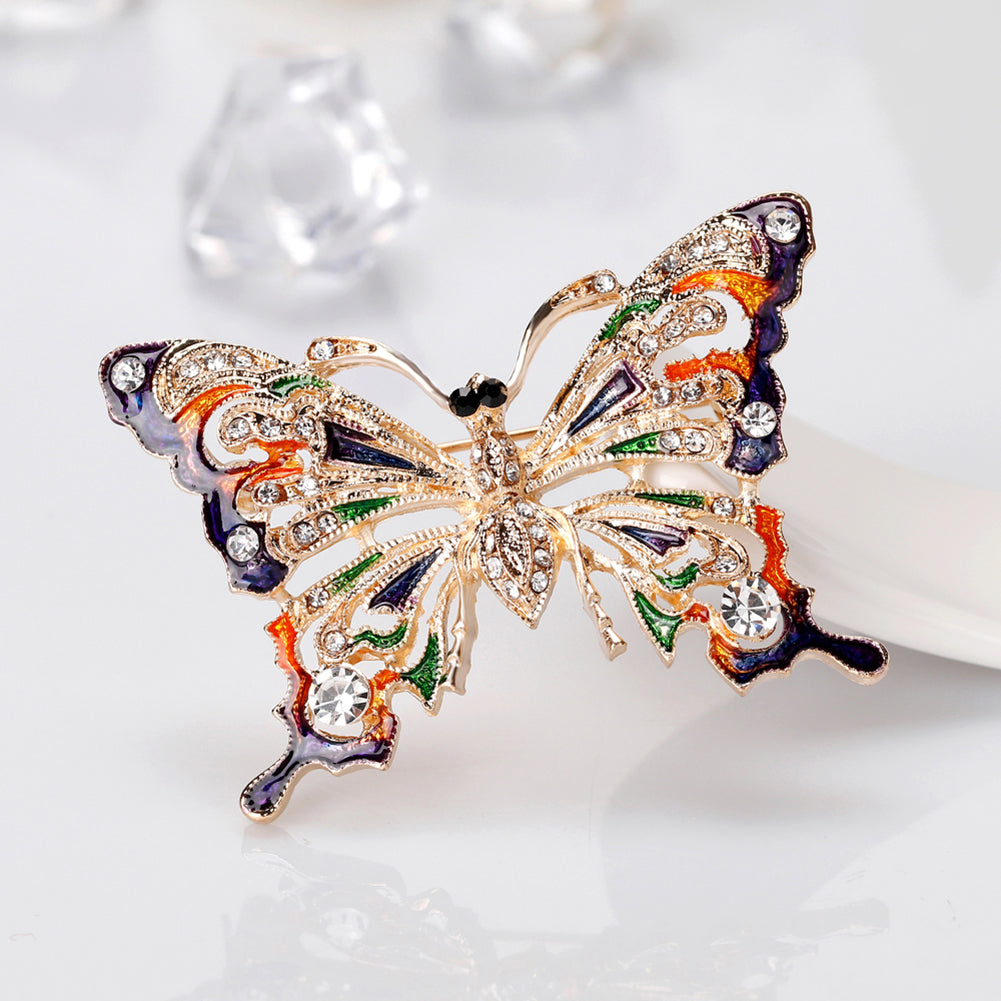 Women Vintage Rhinestone Butterfly Brooch Pin Evening Party Jewelry Ornament