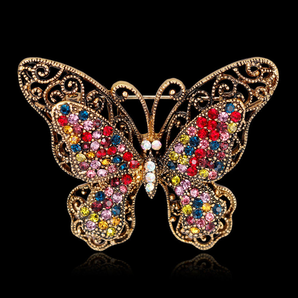 Lady Fashion Multicolor Rhinestone Butterfly Shape Brooch Pin Scarf Jewelry Gift
