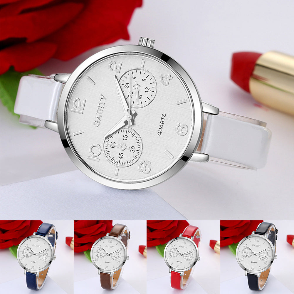 Women Fashion Simple Analog Quartz Slim Faux Leather Wrist Watch Jewelry