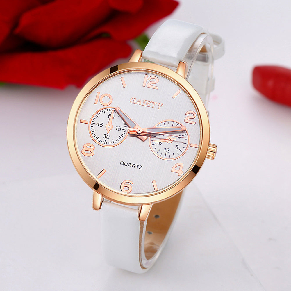 Women Fashion Simple Analog Quartz Slim Faux Leather Wrist Watch Jewelry