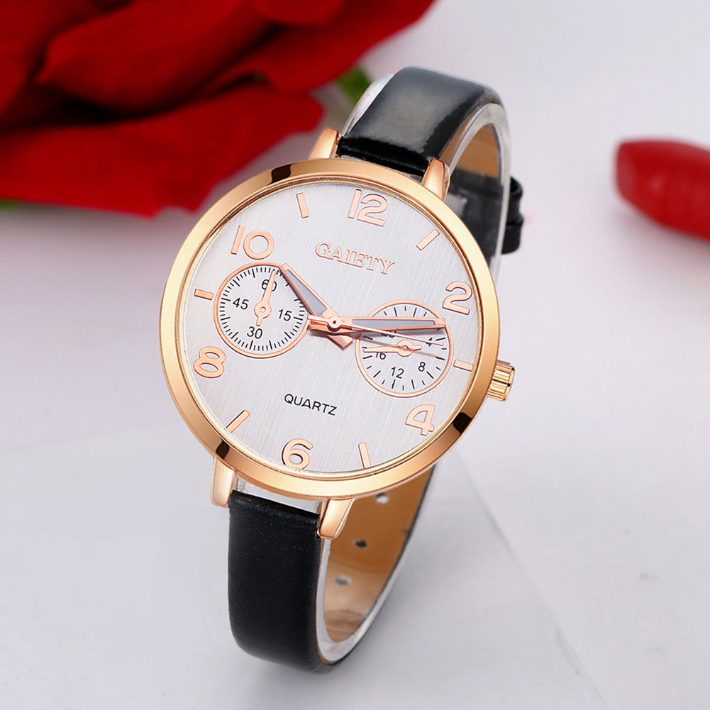 Women Fashion Simple Analog Quartz Slim Faux Leather Wrist Watch Jewelry