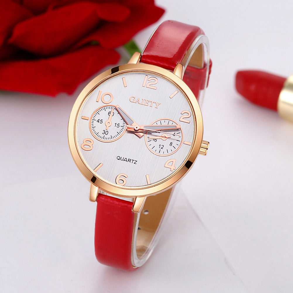 Women Fashion Simple Analog Quartz Slim Faux Leather Wrist Watch Jewelry