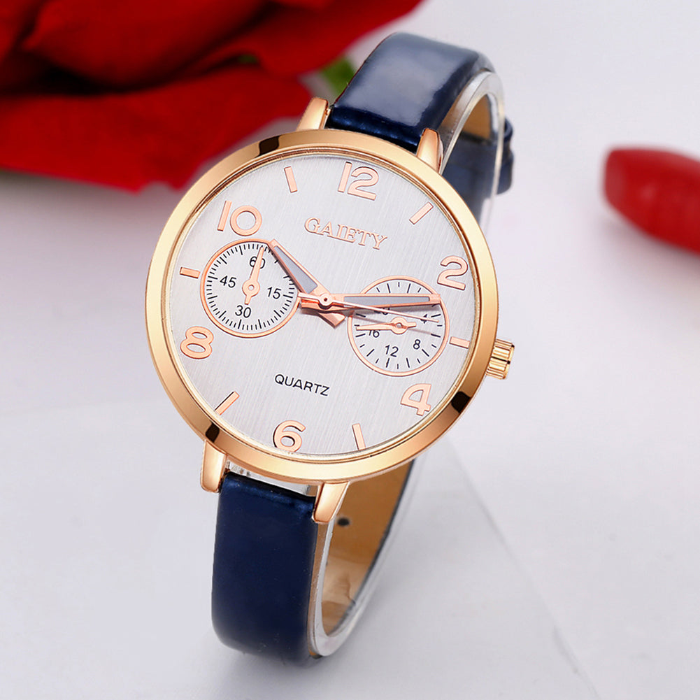 Women Fashion Simple Analog Quartz Slim Faux Leather Wrist Watch Jewelry