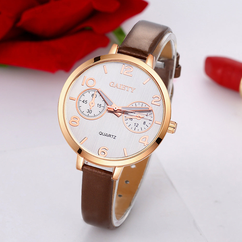 Women Fashion Simple Analog Quartz Slim Faux Leather Wrist Watch Jewelry