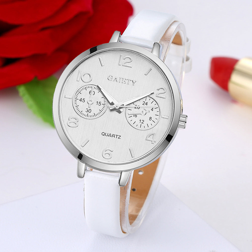 Women Fashion Simple Analog Quartz Slim Faux Leather Wrist Watch Jewelry