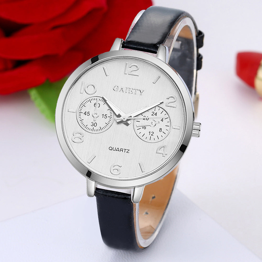 Women Fashion Simple Analog Quartz Slim Faux Leather Wrist Watch Jewelry