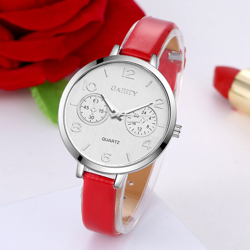 Women Fashion Simple Analog Quartz Slim Faux Leather Wrist Watch Jewelry