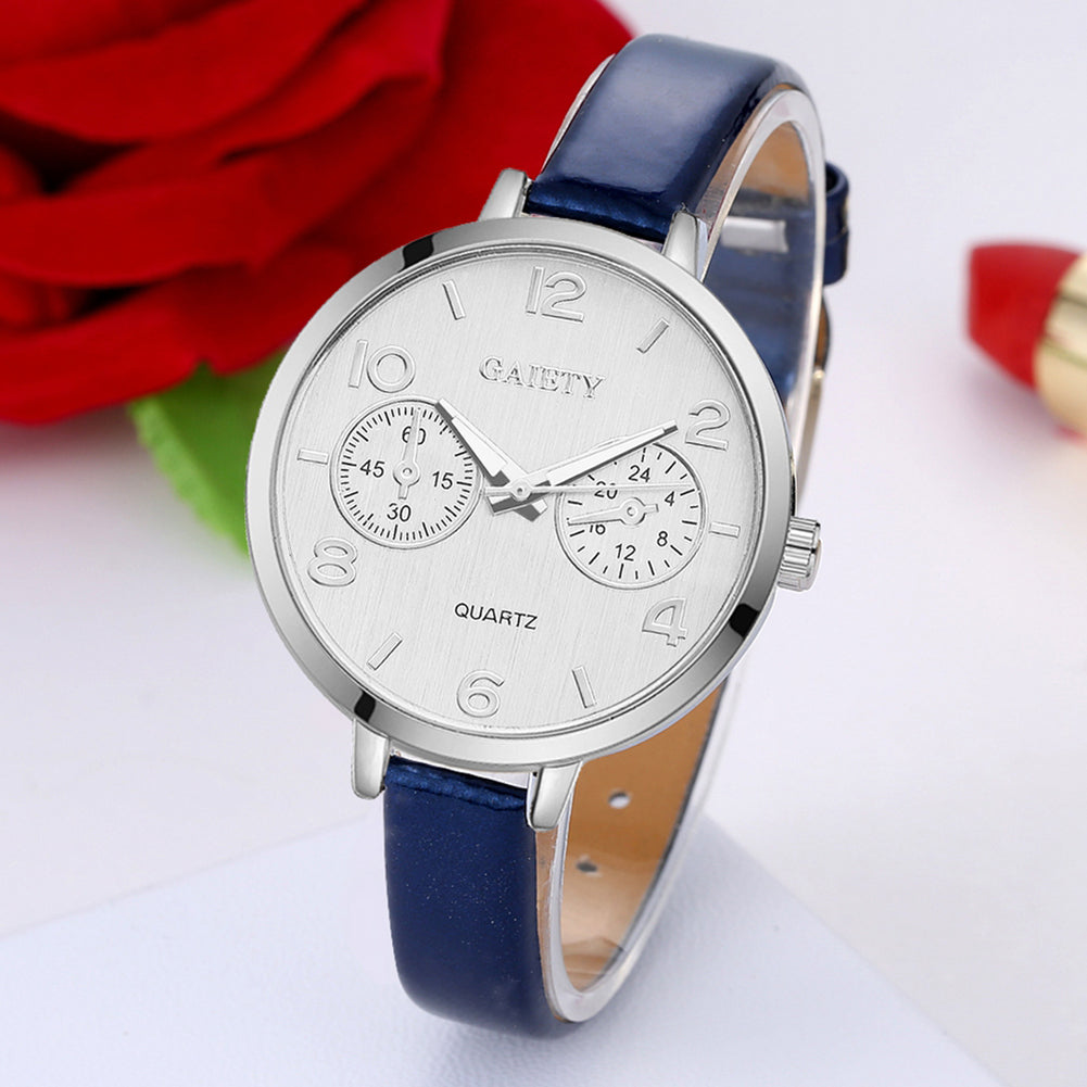 Women Fashion Simple Analog Quartz Slim Faux Leather Wrist Watch Jewelry