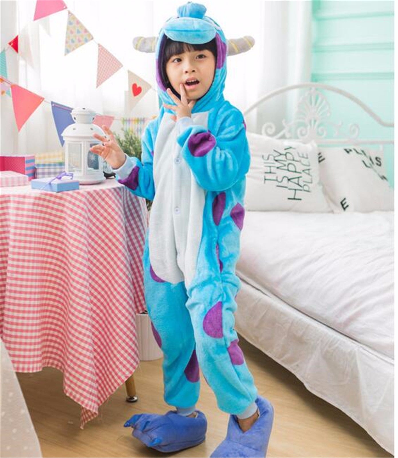 Cosplay Blue Cown Costume Christmas Children's Pajamas Cartoon Animal Onesie Kids Flannel Girls Pyjamas Boys Sleepwear KD-016