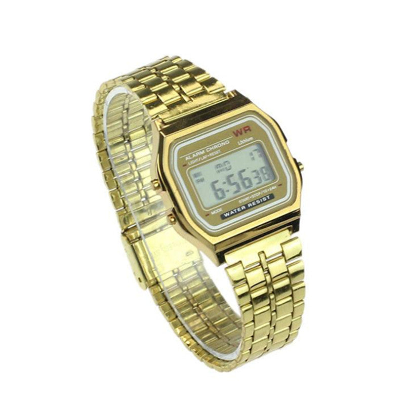 Golden Style Men Business Watch F910 Unisex Wrist Watch Wrist Stainless Steel Band Digital Watch Cool Watch Watch