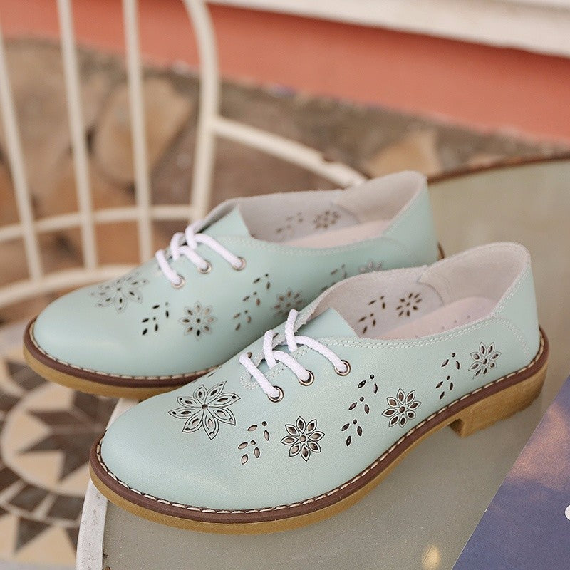 Women Fashion Flats Leather Lace Up Classic Women Fashion Retro Flats Shoes