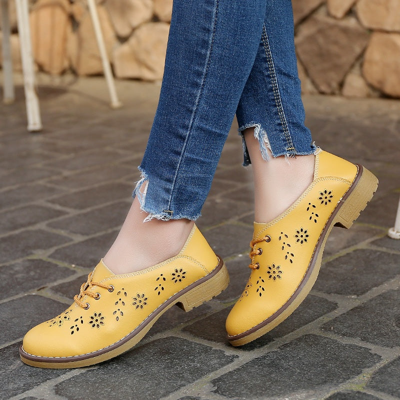 Women Fashion Flats Leather Lace Up Classic Women Fashion Retro Flats Shoes