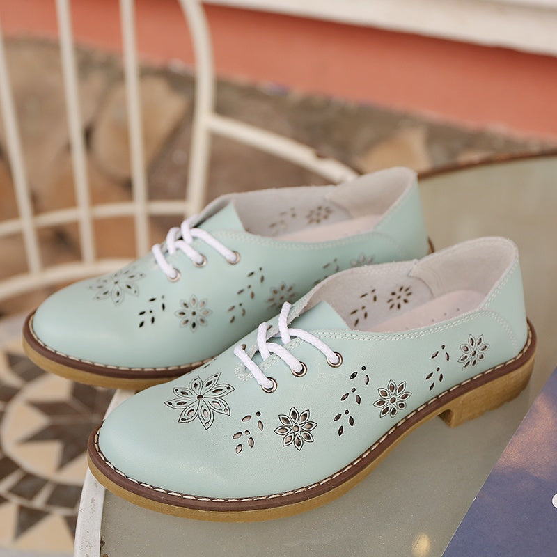 Women Fashion Flats Leather Lace Up Classic Women Fashion Retro Flats Shoes