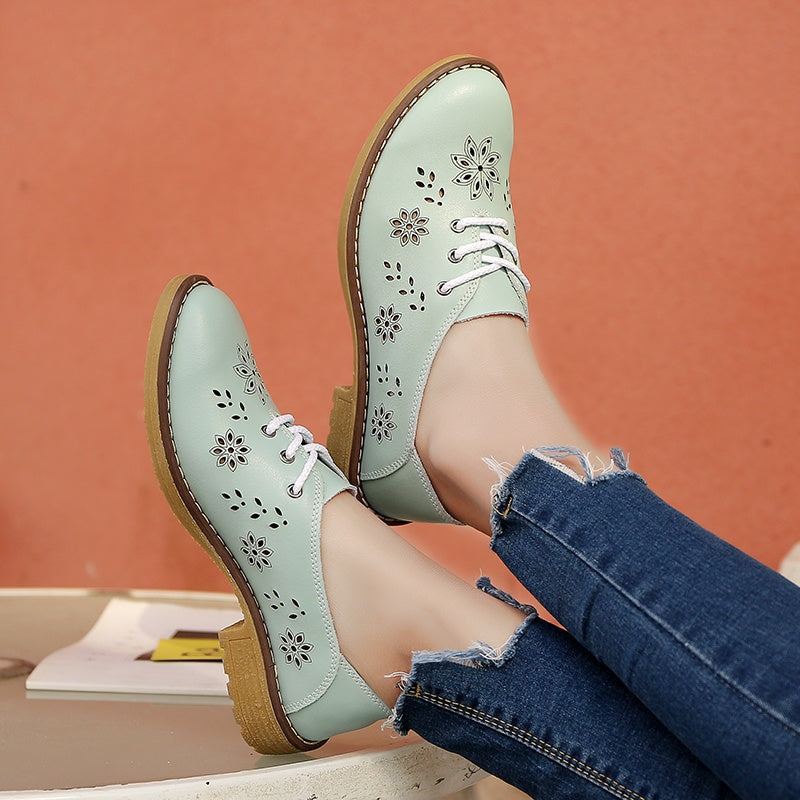 Women Fashion Flats Leather Lace Up Classic Women Fashion Retro Flats Shoes