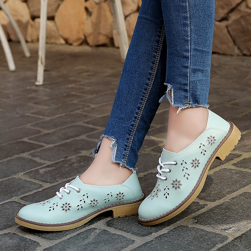 Women Fashion Flats Leather Lace Up Classic Women Fashion Retro Flats Shoes