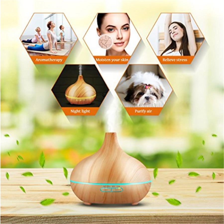 KCL08 300ml Cool Mist Humidifier Ultrasonic Aroma Essential Oil Diffuser for Office Home Bedroom Living Room -Wood Grain