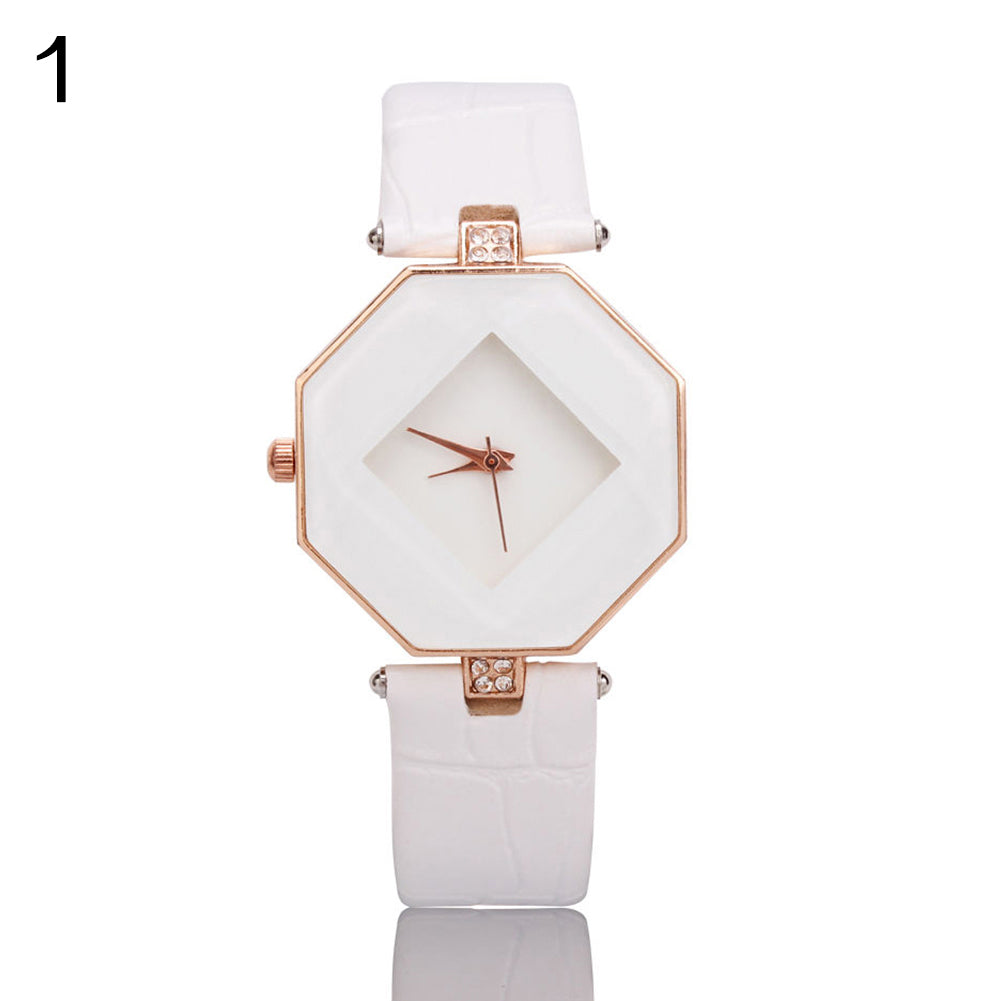 Women 's Fashion Faux Leather Band Analog Quartz Rhombic Case Wrist Watch Gift