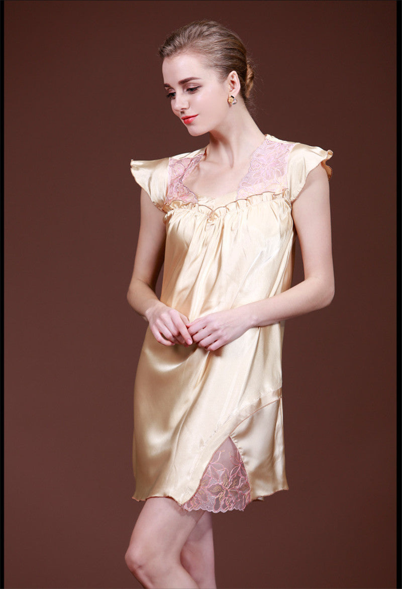 woman sleepwear satin nightgowns sleepshirts sexy lingerie for women short sleeve v neck SJYT103