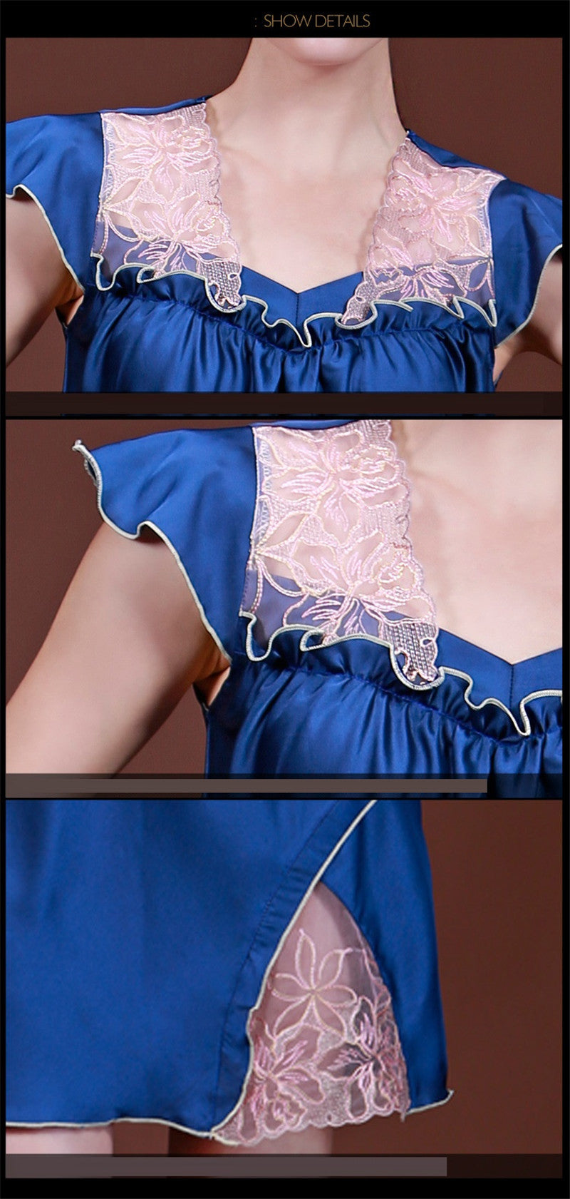 woman sleepwear satin nightgowns sleepshirts sexy lingerie for women short sleeve v neck SJYT103