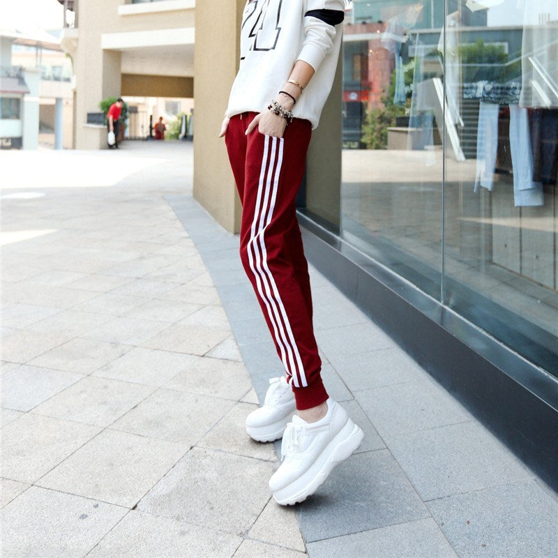 Sweatpants Women Pants Joggers Casual Baggy Side Striped High Waist Lady Trousers LH011