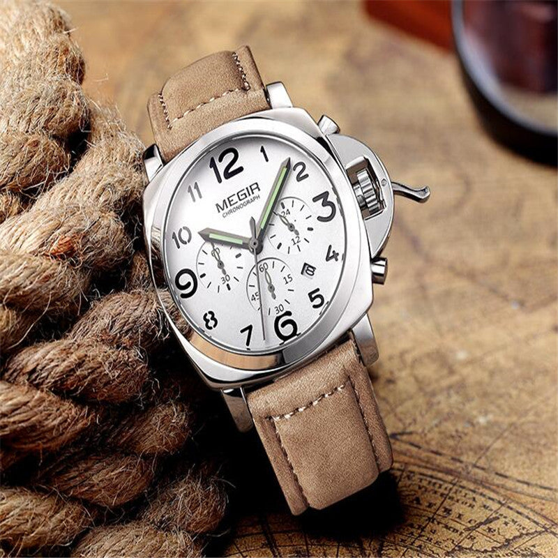 MEGIR three-way multi-functional sports waterproof casual men's watch luminous leather watch 3406