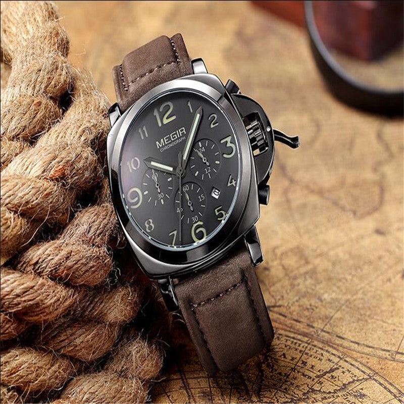 MEGIR three-way multi-functional sports waterproof casual men's watch luminous leather watch 3406