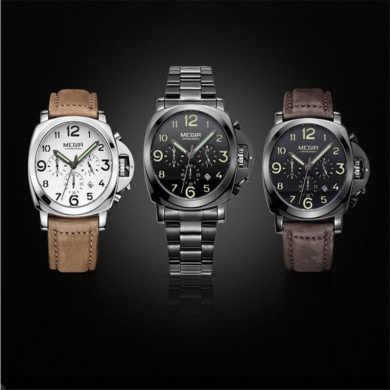 MEGIR three-way multi-functional sports waterproof casual men's watch luminous leather watch 3406