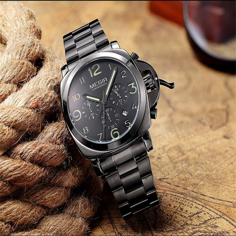 MEGIR three-way multi-functional sports waterproof casual men's watch luminous leather watch 3406
