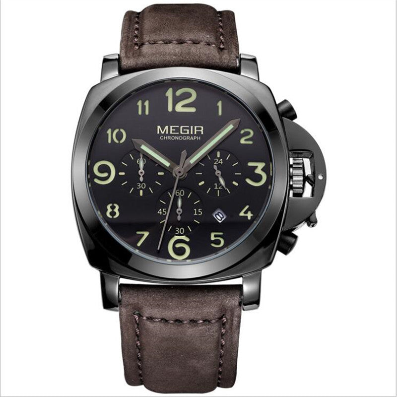 MEGIR three-way multi-functional sports waterproof casual men's watch luminous leather watch 3406